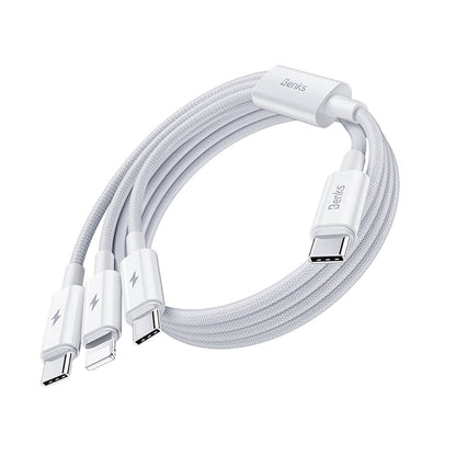 Benks D46 Type-C to Type-C & Type-C & Lightning PD3.0 Örgülü Şarj ve Data Kablosu 100W 1.2 Metre Beyaz