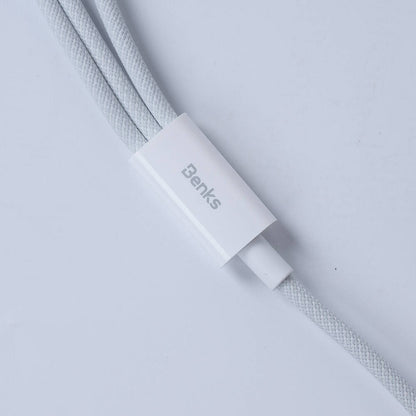 Benks D46 Type-C to Type-C & Type-C & Lightning PD3.0 Örgülü Şarj ve Data Kablosu 100W 1.2 Metre Beyaz
