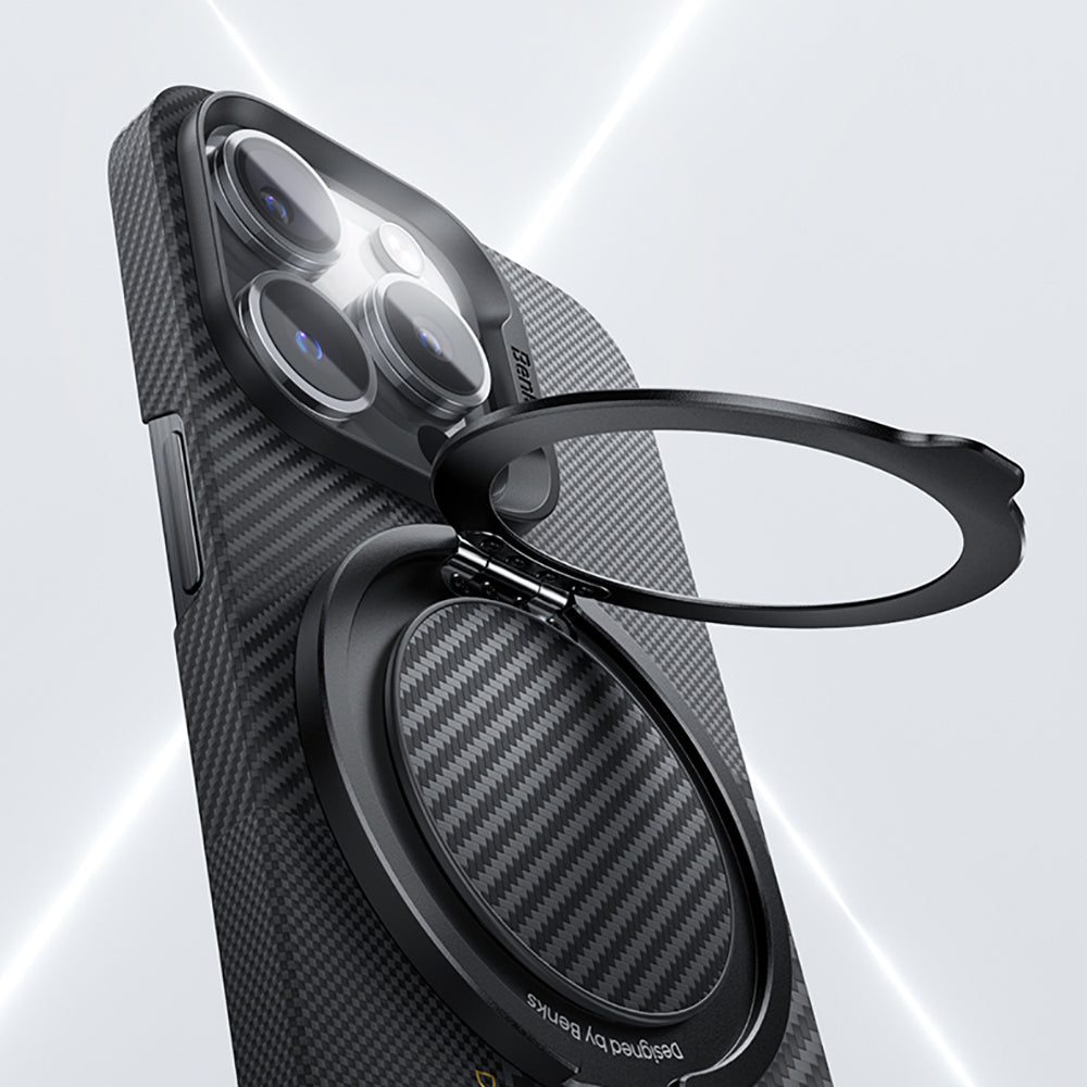 Benks Magnetic 360 Degree Rotatable Carbon Fiber Design 600D Finger Ring Stand Black