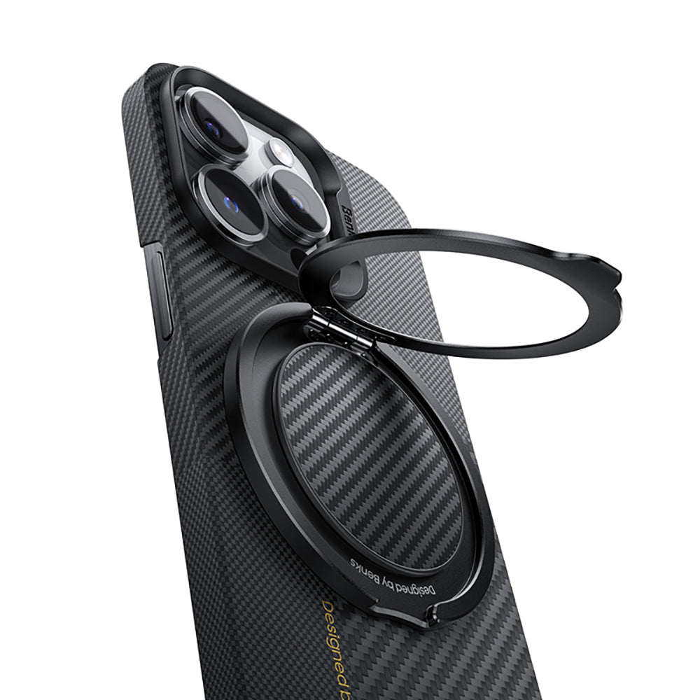 Benks Magnetic 360 Degree Rotatable Carbon Fiber Design 600D Finger Ring Stand Black