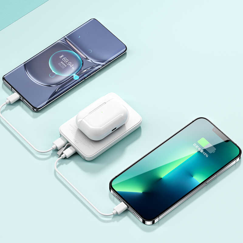 Benks MP06 15W M-safe Magnetik Slim Powerbank 10000 Mah iPhone 12-13-14 Serisi Beyaz