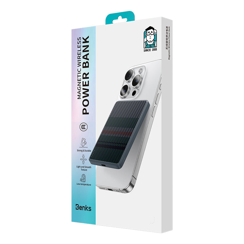 Benks MP15 ArmorGo M-safe Şarj Özellikli Ultra İnce Aurora Serisi Aramid Fiber Powerbank 15W 5000mAh Siyah-Yeşil