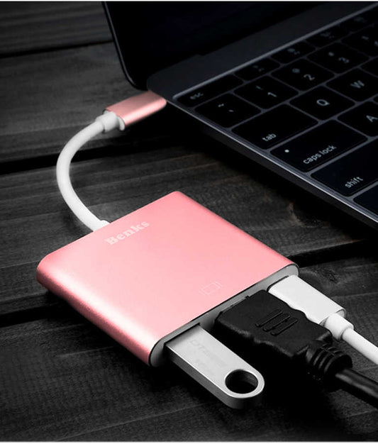Benks U19 Type-C to 3 in 1 Adapter (Usb 3.0+HDMI+Type-c) Rose Gold