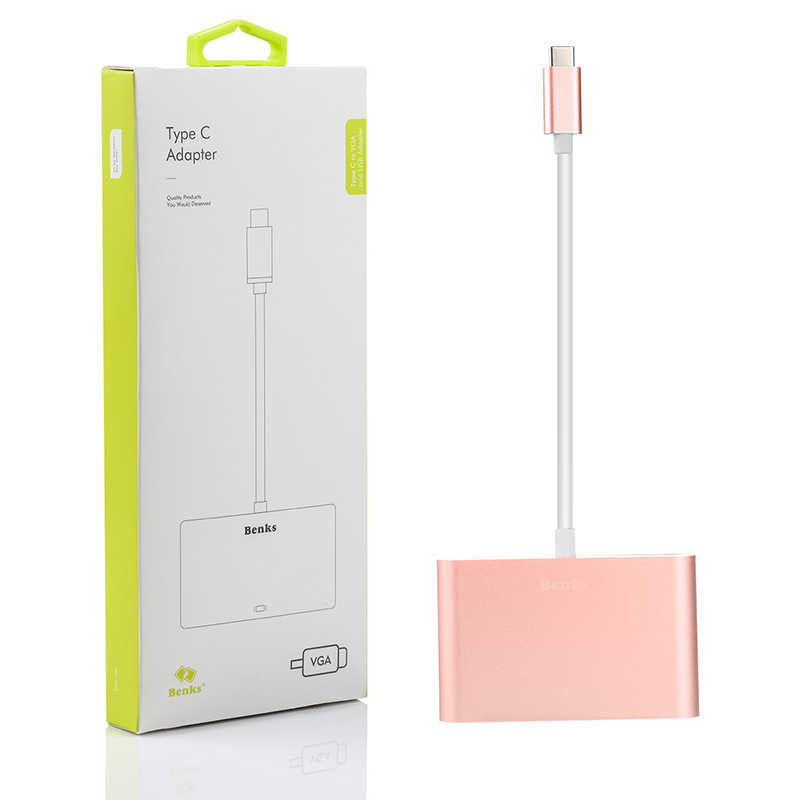 Benks U20 Type-C to 3 in 1 Adapter (Usb 3.0+VGA+Type-C) Rose Gold 