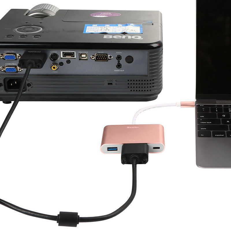 Benks U20 Type-C to 3 in 1 Adapter (Usb 3.0+VGA+Type-C) Rose Gold 