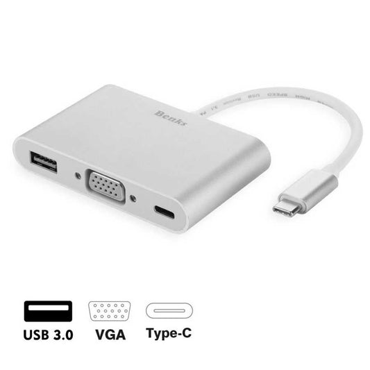 Benks U20 Type-C to 3 in 1 Adapter (Usb 3.0+VGA+Type-C) Gray 