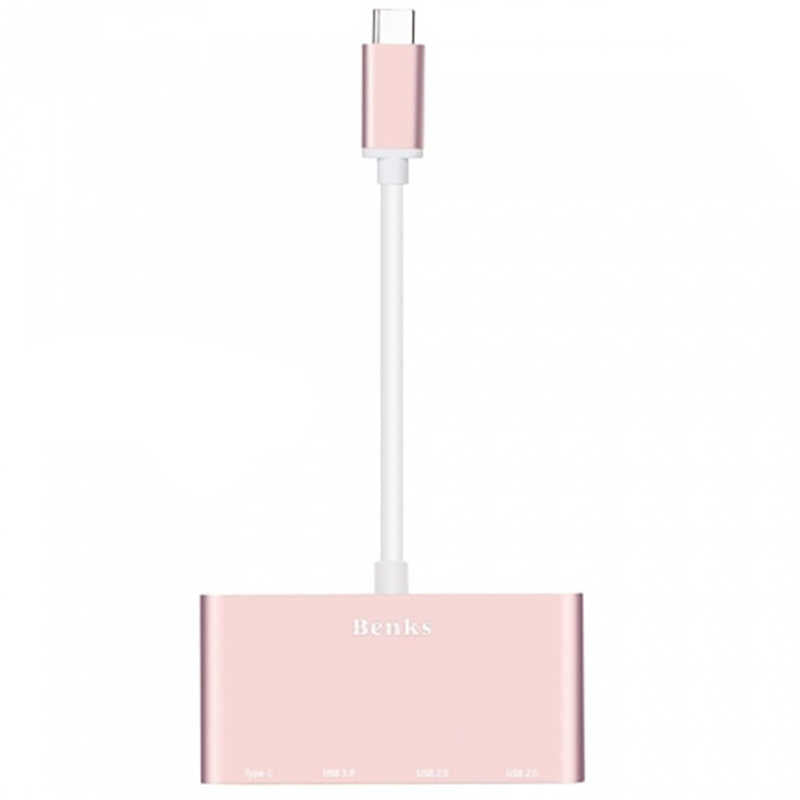 Benks U23 Type-C to 3 in 1 Usb Adapter (Usb 3.0+2.Usb2.0) Rose Gold
