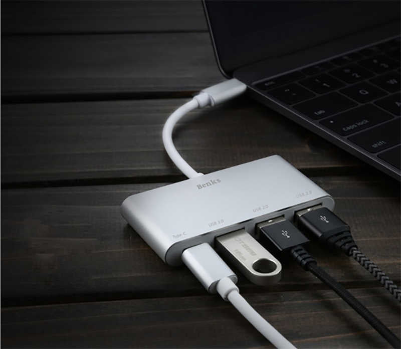Benks U23 Type-C to 3 in 1 Usb Adapter (Usb 3.0+2.Usb2.0) Rose Gold