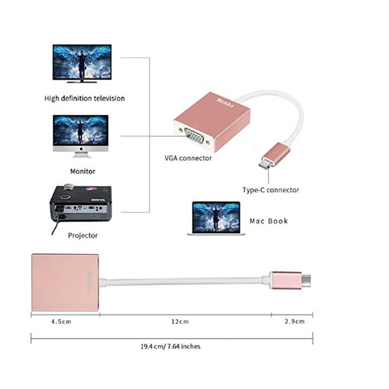 Benks USB 3.1 Type-C to VGA Adapter Rose Gold 