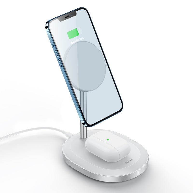 Benks W08 2 in 1 Dual Wireless Charging Stand White 