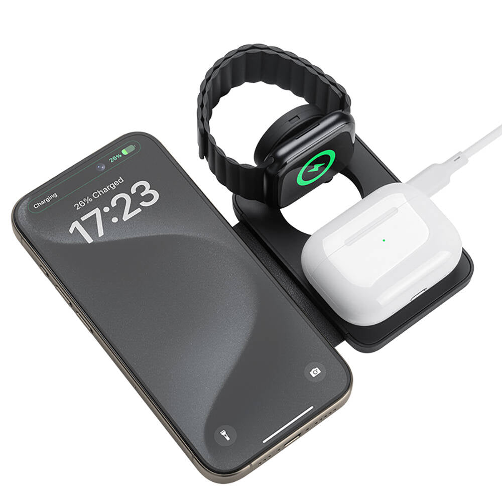 Benks W12-01 15W 3in1 Foldable Magnetic Wireless Charging Stand for Phones &amp; Smartwatches &amp; Headphones White 