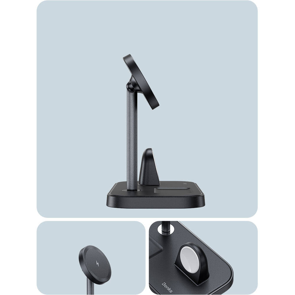 Benks W16 3in1 Phone &amp; Smartwatch &amp; Headphone Wireless Charging Stand Black 