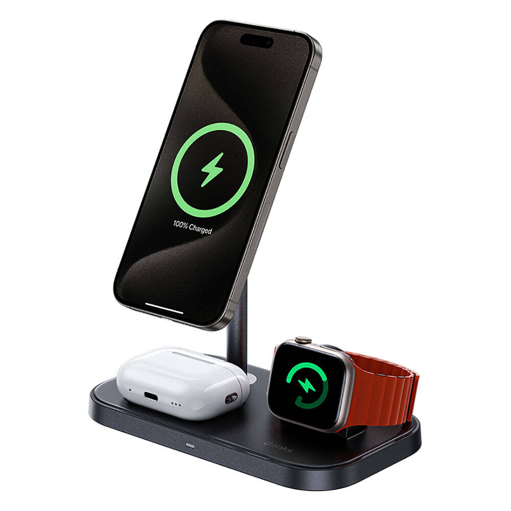 Benks W16 3in1 Phone &amp; Smartwatch &amp; Headphone Wireless Charging Stand Black 