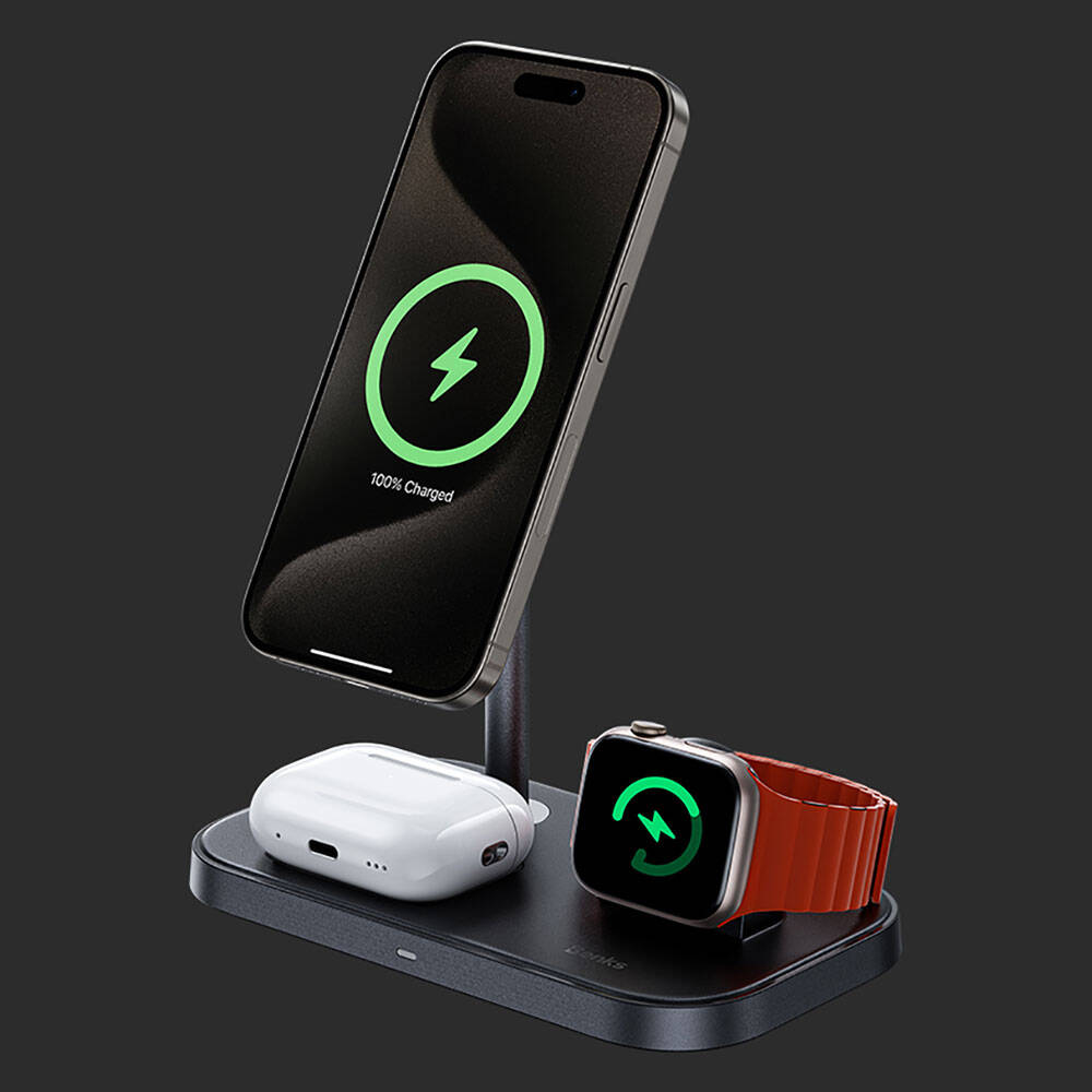 Benks W16 3in1 Phone &amp; Smartwatch &amp; Headphone Wireless Charging Stand Black 