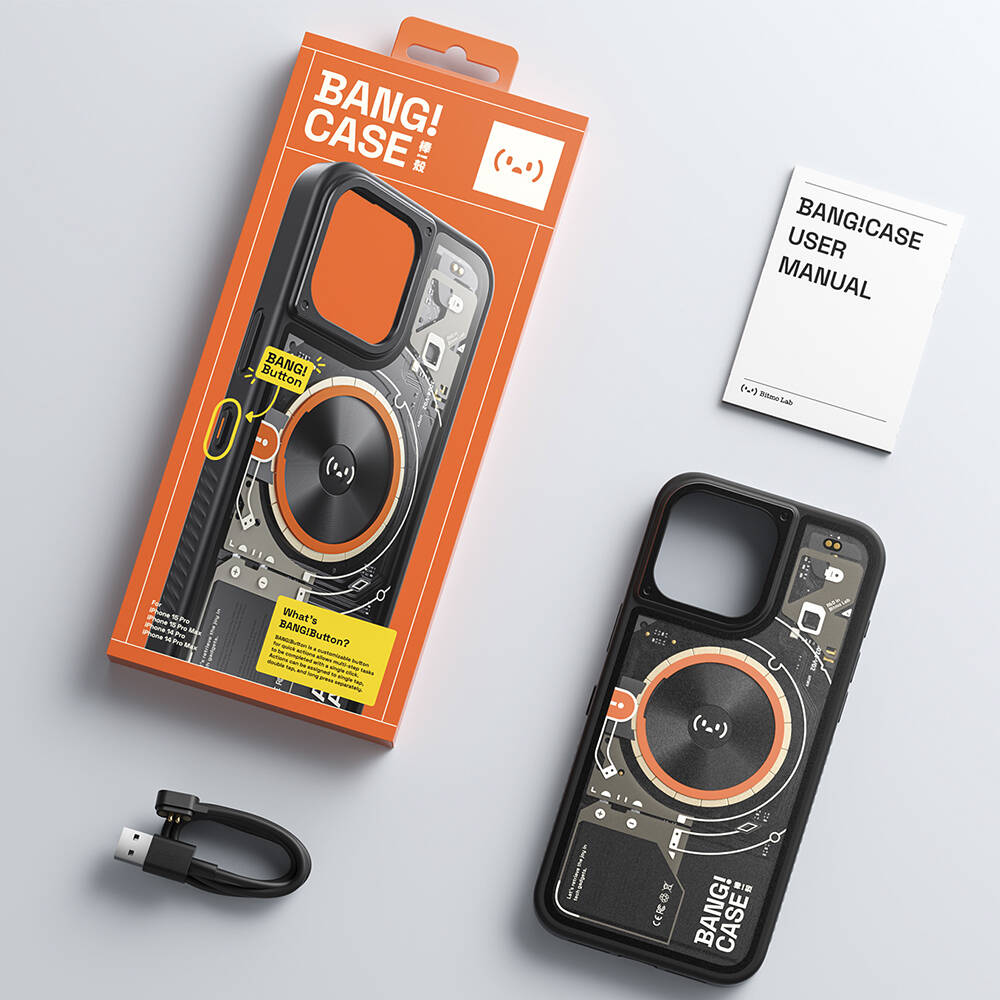 iPhone 15 Pro Case Customizable 3 Function Bluetooth Connected Bitmo Lab Bangcase Smart M-safe Cover Black 