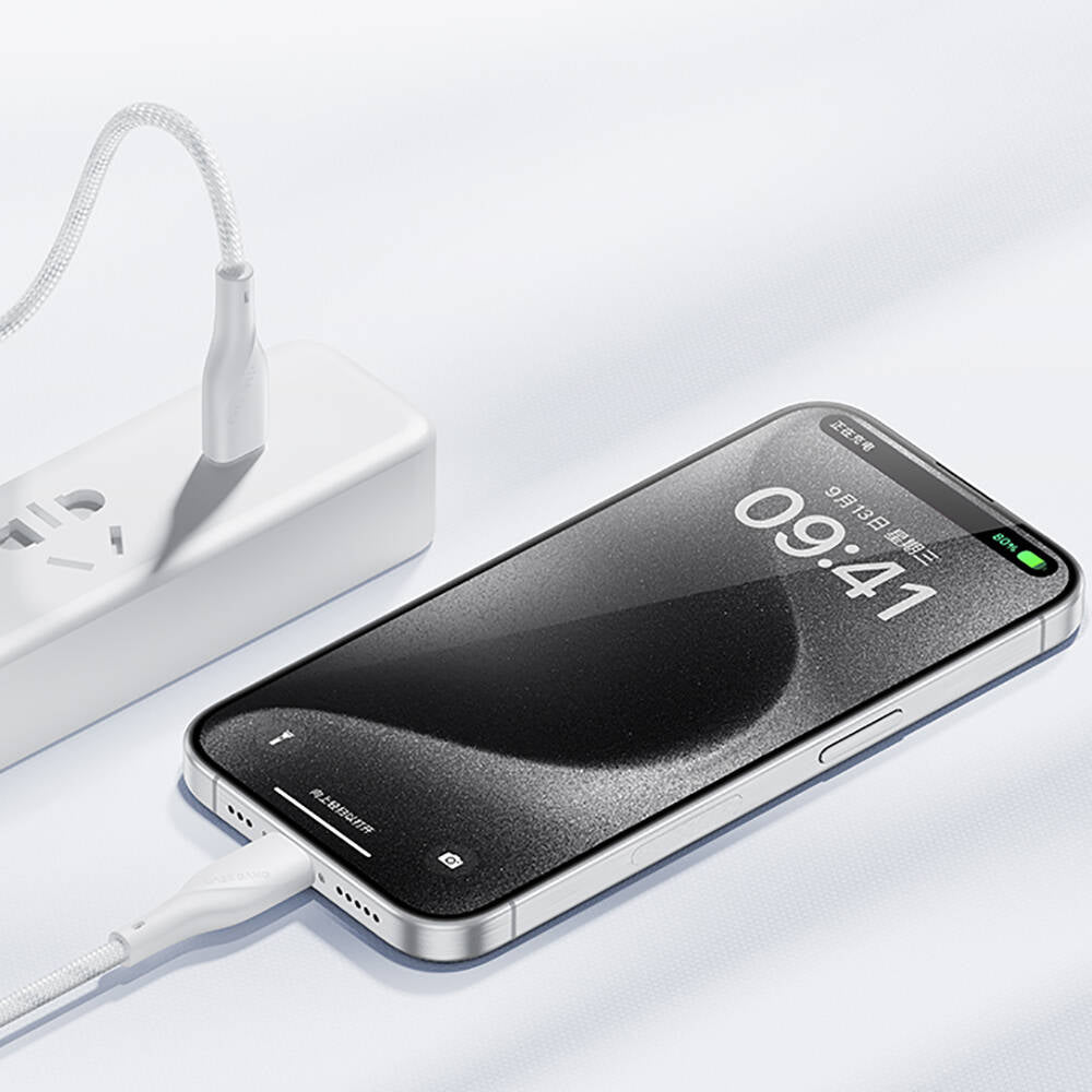 Casebang Type-C to Lightning Fast Charging Braided 27W PD Cable 2m White