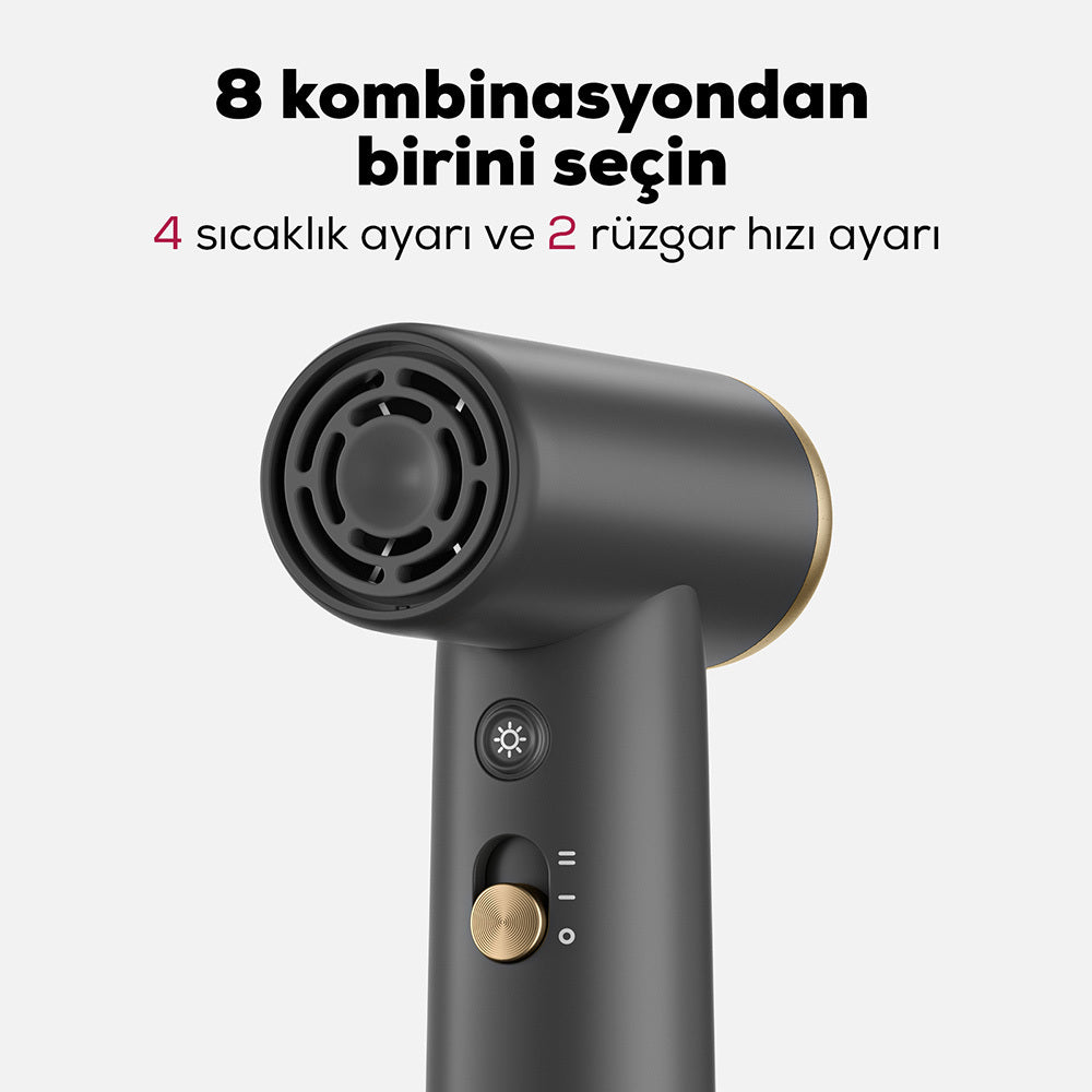 Coshare HP10E Mini Isı Dereceli LED Işıklı Saç Kurutma Fön Makinesi Krem-Beyaz