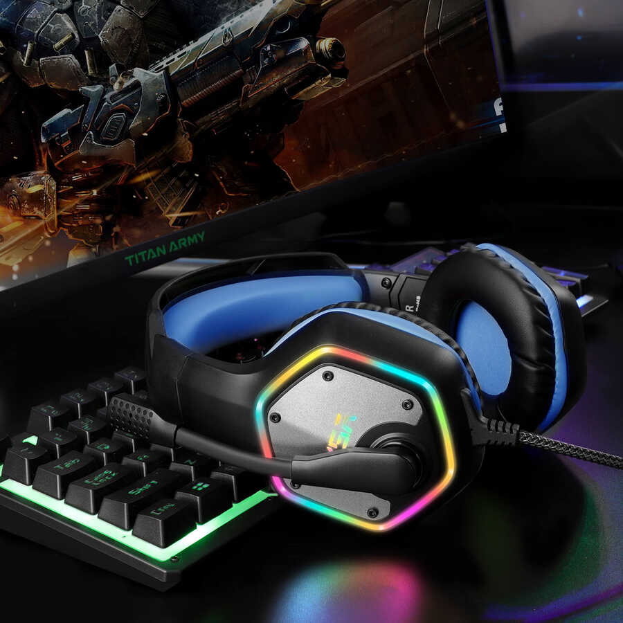 Eksa E1000 USB Headset Black-Blue 