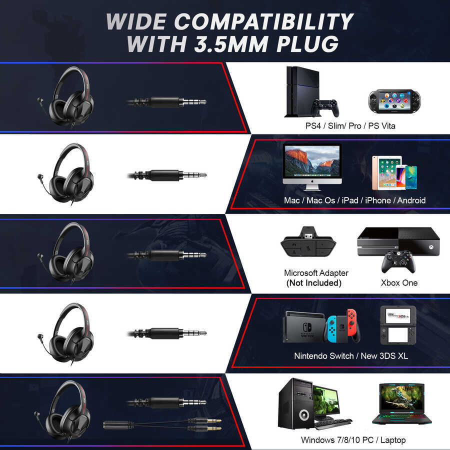 Eksa E3D 3.5mm Headphones Black
