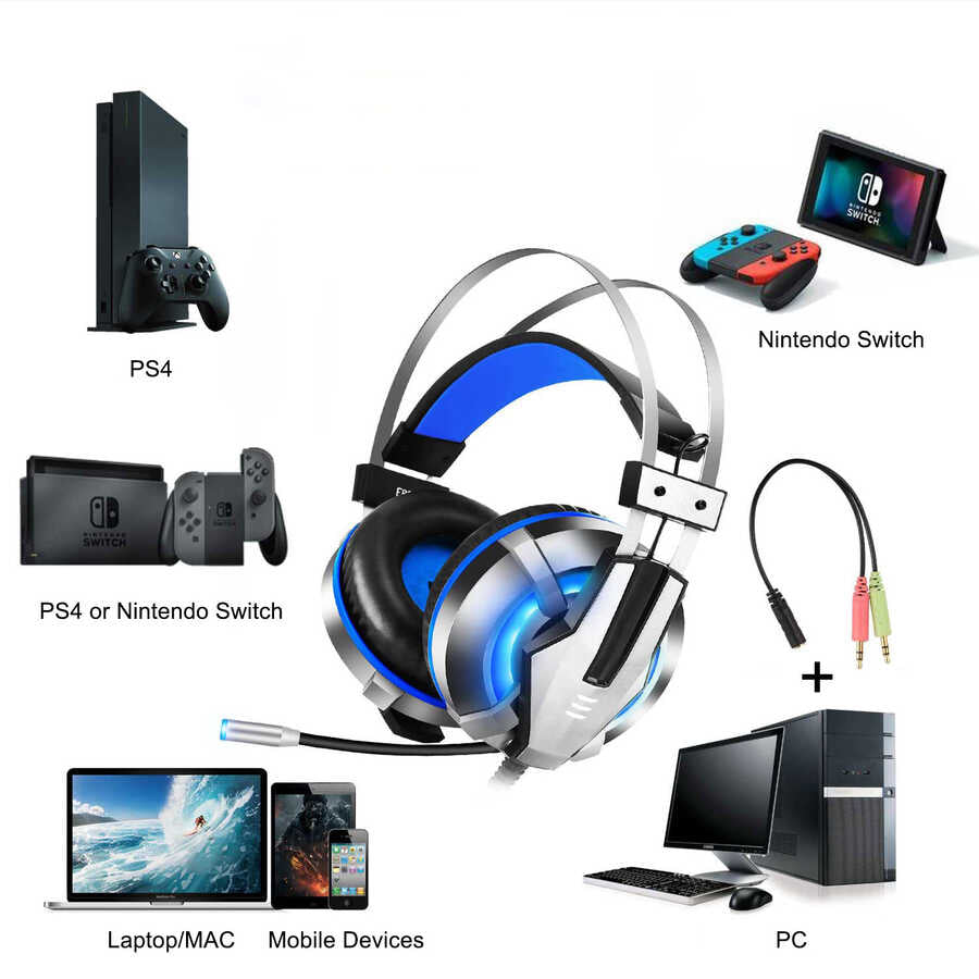Eksa E800 3.5mm Headphones Black-Blue