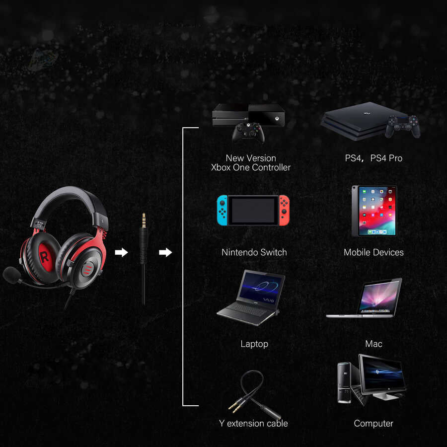 Eksa E900 3.5mm Headphones Black-Red 