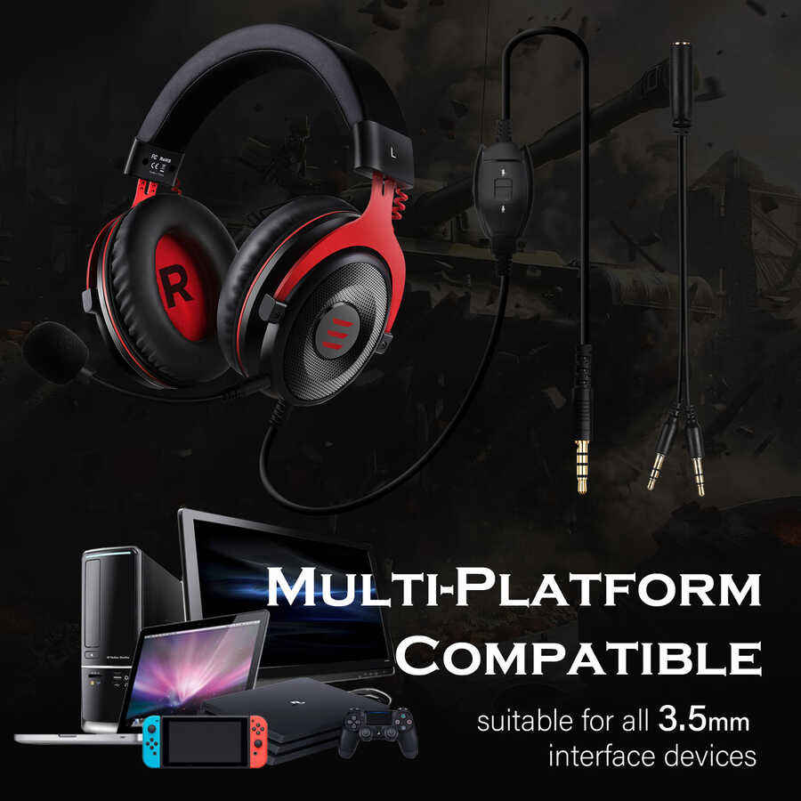 Eksa E900 3.5mm Headphones Black-Red 