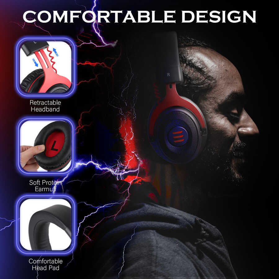 Eksa E900 3.5mm Headphones Black-Red 