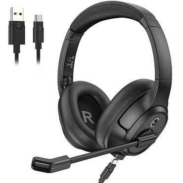 Eksa H2 Adjustable Headset Over-Ear Noise Cancelling Bluetooth Headphones with Microphone Black 