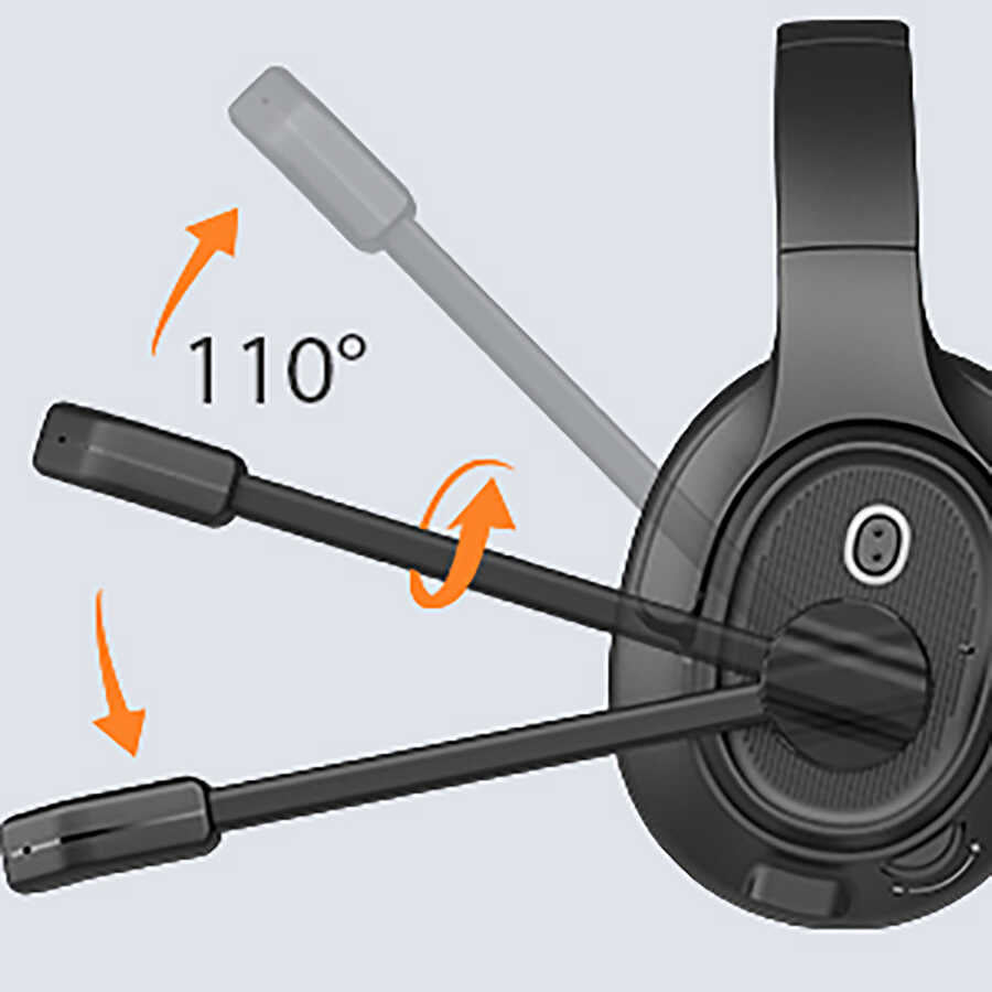 Eksa H2 Adjustable Headset Over-Ear Noise Cancelling Bluetooth Headphones with Microphone Black 