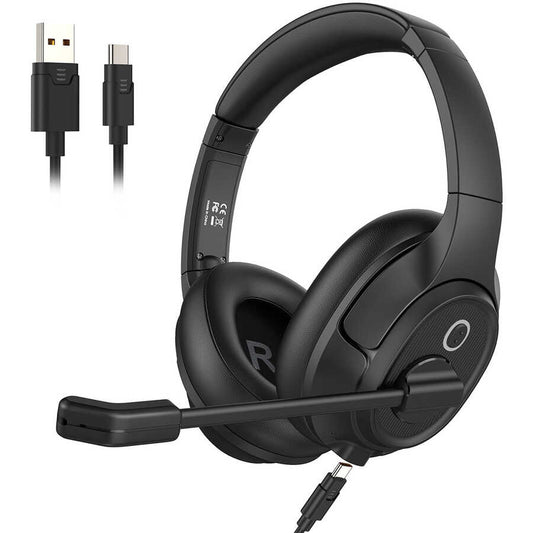 Eksa H2 Adjustable Headset Over-Ear Noise Cancelling Bluetooth Headphones with Microphone Black 