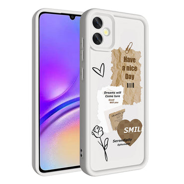 Galaxy A05 Case Camera Protection Printed Back Surface Zore Classy Cover White 