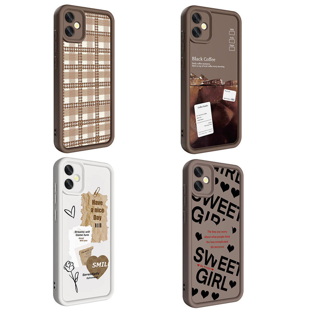 Galaxy A05 Case Camera Protection Printed Back Surface Zore Classy Cover White 