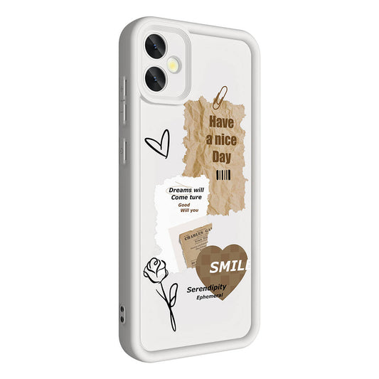 Galaxy A05 Case Camera Protection Printed Back Surface Zore Classy Cover White 