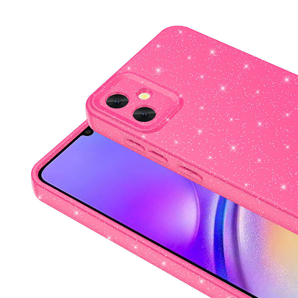 Galaxy A05 Case Camera Protection Glitter Luxury Zore Cotton Cover Pink Dark 
