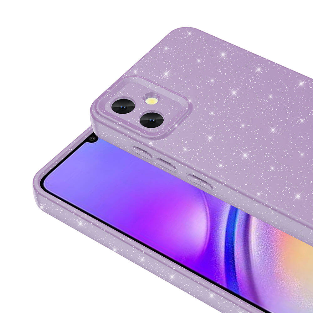 Galaxy A05 Case Camera Protection Glitter Luxury Zore Cotton Cover Lilac 
