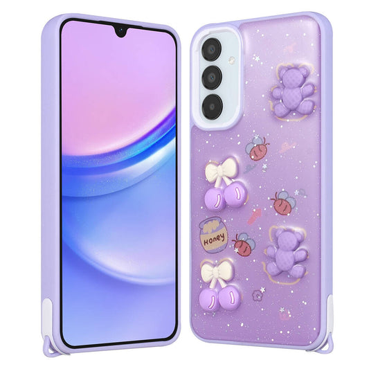 Galaxy A05S Case Shining Glitter Embossed Zore Cevze Cover Purple Bear
