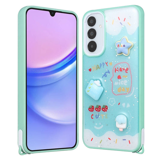 Galaxy A05S Case Shining Glitter Embossed Figured Zore Cevze Cover Green