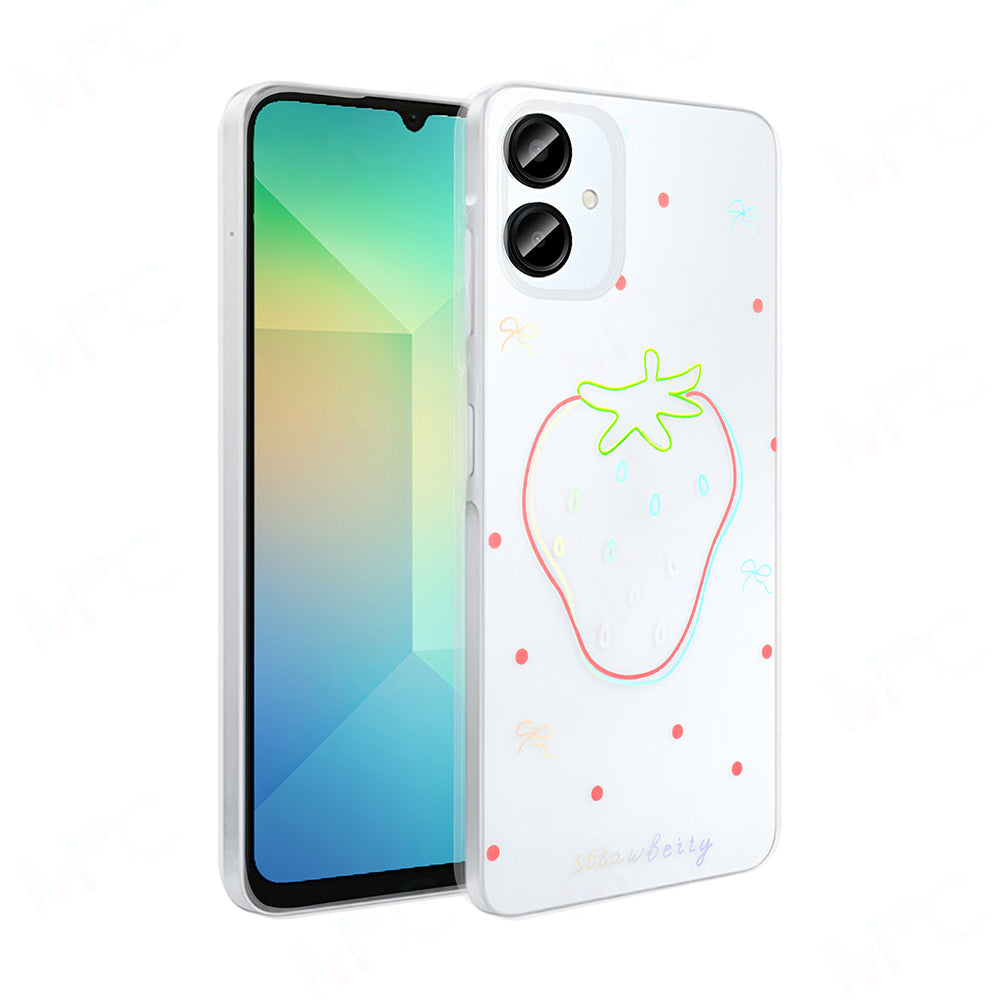 Galaxy A06 Case Transparent Figured Zore Folk Hard Cover Strawberry 