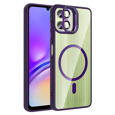 Galaxy A06 Kılıf Standlı ve Kamera Lens Hediyeli M-Safe Şarj Özellikli Zore Etro Kapak Lacivert