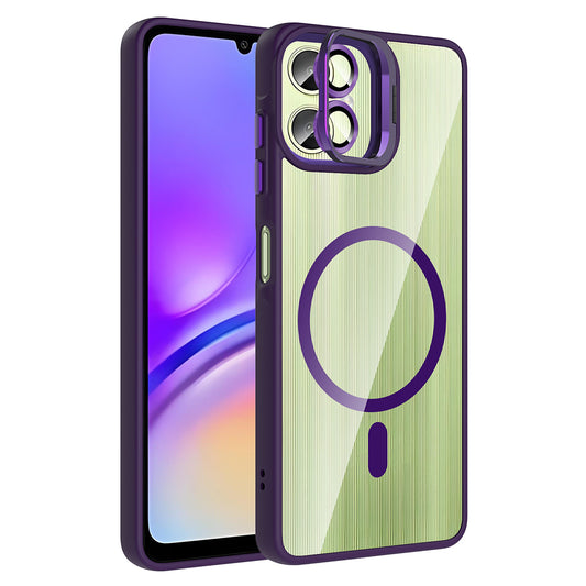 Galaxy A06 Case with Stand and Camera Lens Gift, M-Safe Charging Feature, Zore Etro Cover, Deep Purple 