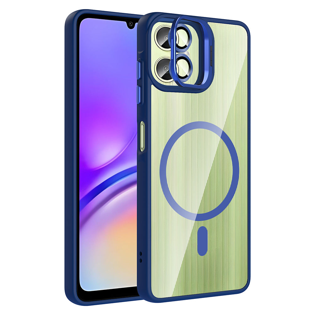 Galaxy A06 Case with Stand and Camera Lens Gift, M-Safe Charging Feature, Zore Etro Cover Navy Blue 