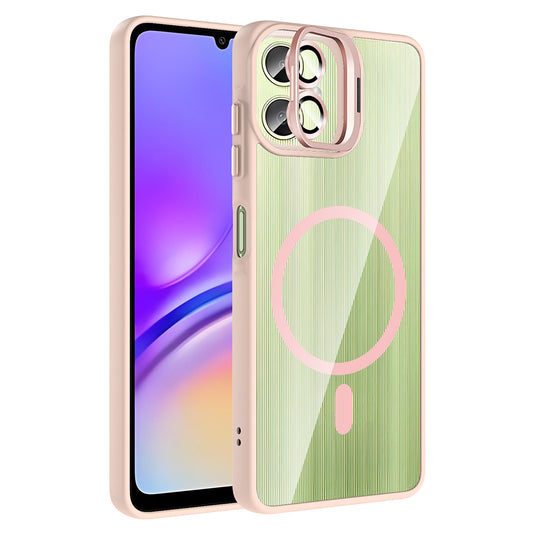 Galaxy A06 Kılıf Standlı ve Kamera Lens Hediyeli M-Safe Şarj Özellikli Zore Etro Kapak Pembe