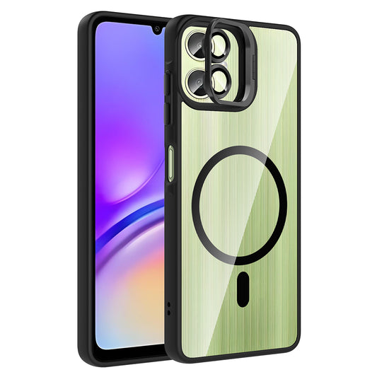 Galaxy A06 Case with Stand and Camera Lens Gift, M-Safe Charging Feature, Zore Etro Cover Black 