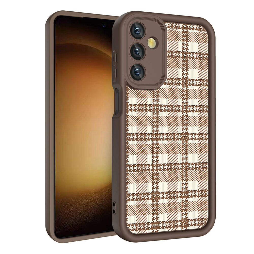 Galaxy A15 Case Camera Protection Printed Back Surface Zore Classy Cover White 