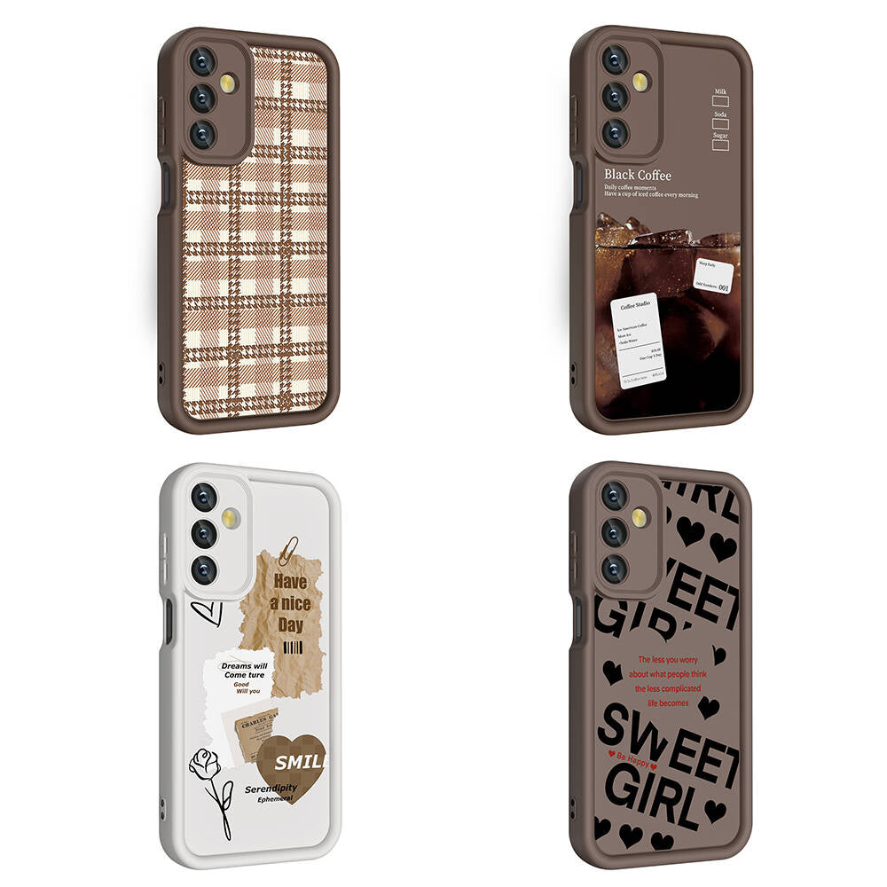 Galaxy A15 Case Camera Protection Printed Back Surface Zore Classy Cover White 
