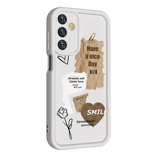 Galaxy A15 Case Camera Protection Printed Back Surface Zore Classy Cover White 