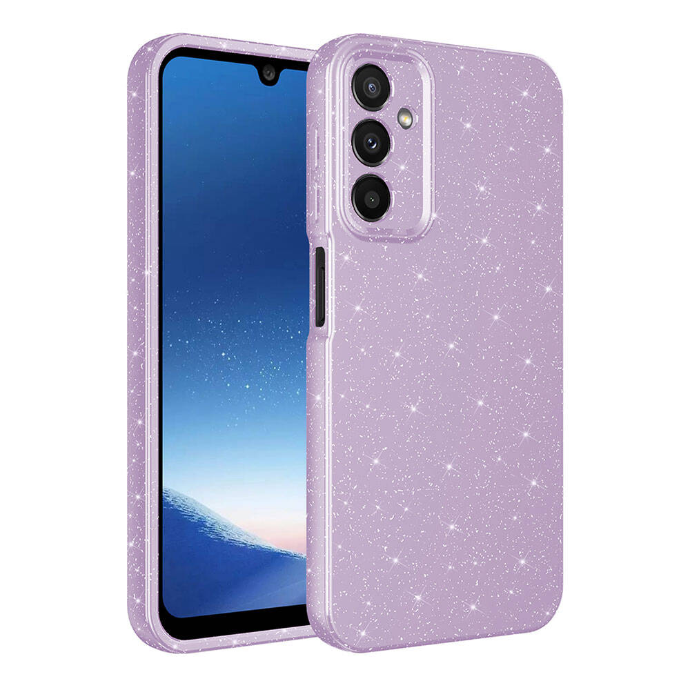 Galaxy A15 Case Camera Protection Glitter Luxury Zore Cotton Cover Lilac 