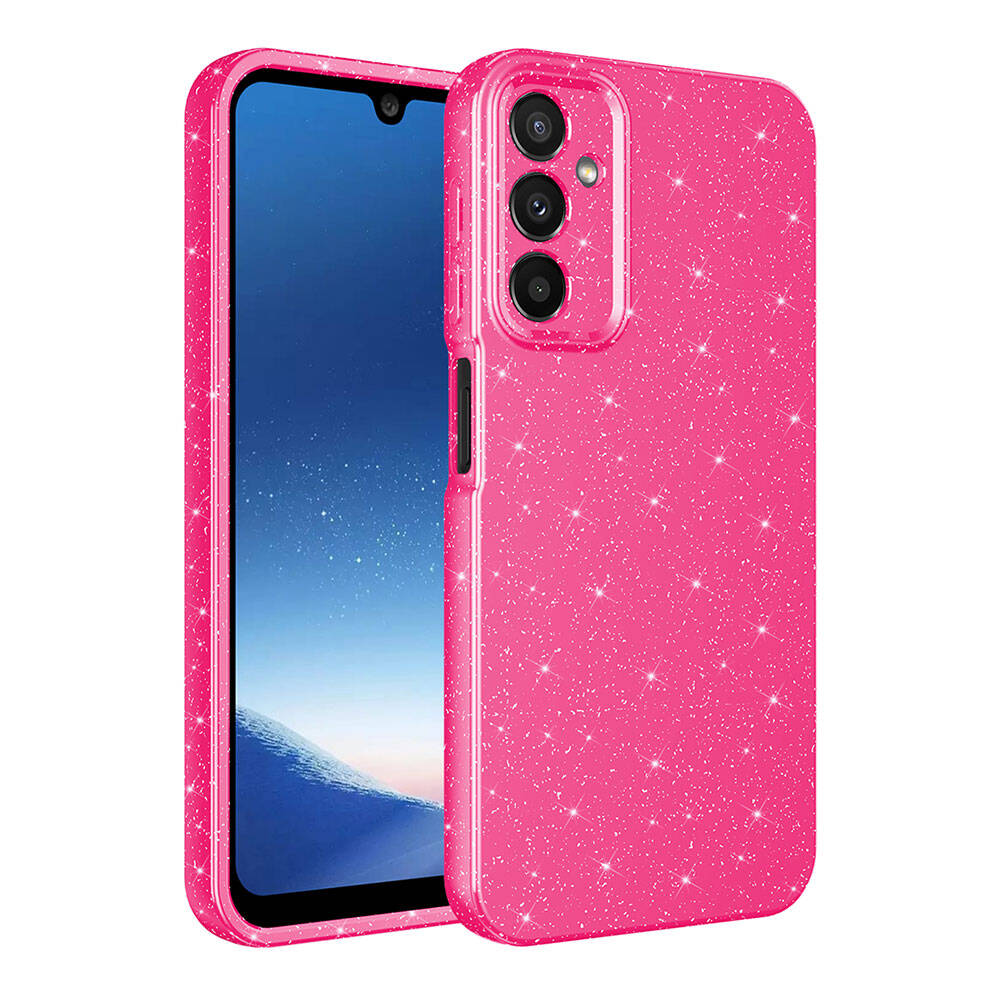 Galaxy A15 Case Camera Protection Glitter Luxury Zore Cotton Cover Pink Dark 
