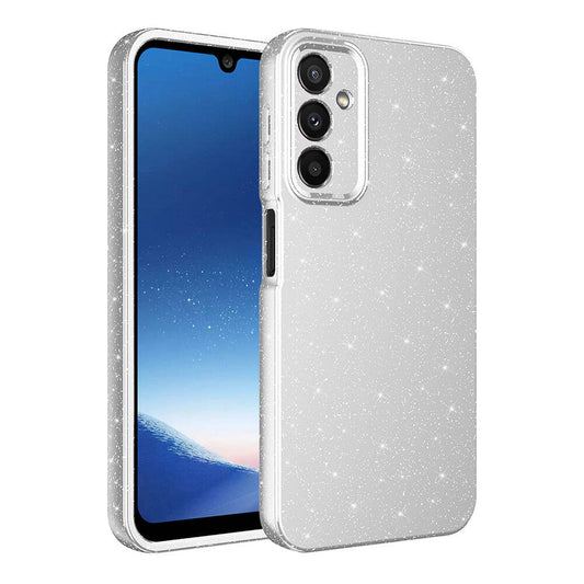 Galaxy A15 Case Camera Protection Glitter Luxury Zore Cotton Cover Silver 