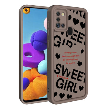 Galaxy A21S Case Camera Protection Printed Back Surface Zore Classy Cover Black 